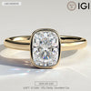 2ct Elongated Cushion Lab-Grown Diamond Ring with Bezel Setting Cathedral Setting in Solid 14K Yellow Gold (Includes IGI Certification from International Gemological Institute)
