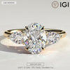2ct Oval Lab-Grown Diamond Three-Stone Ring with Pear Accent Stones (Moissanite) Open Trellis Gallery Claw Setting Solid 14K Yellow Gold (Includes IGI Certification from International Gemological Institute)
