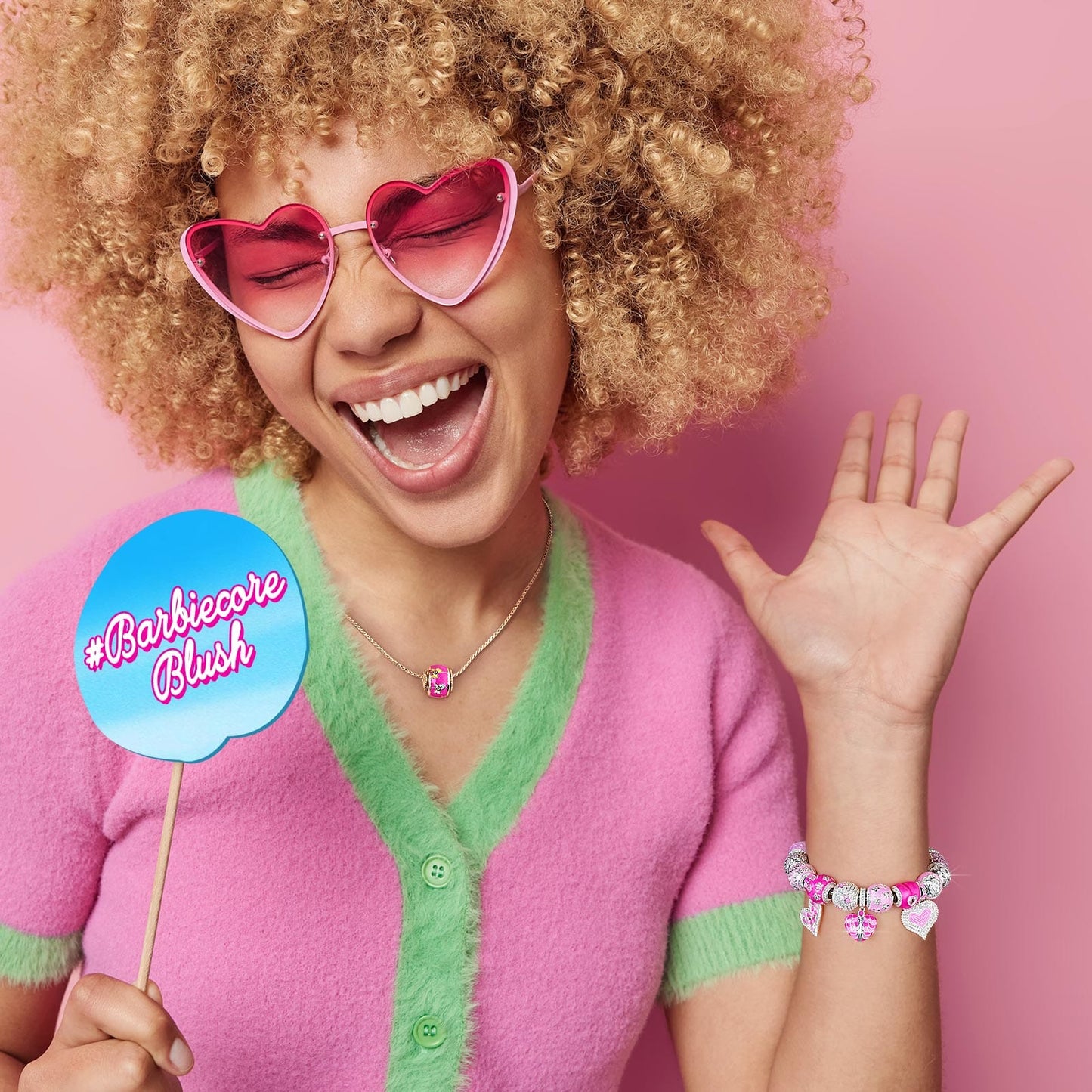 Sterling Silver Barbie Love Charms Bracelet Set With Enamel In White Gold Plated (Includes bracelet and all charms shown)