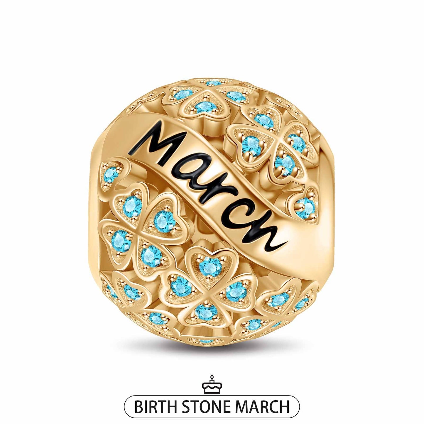 March Birthstone Tarnish-resistant Silver Charms With Enamel In 14K Gold Plated
