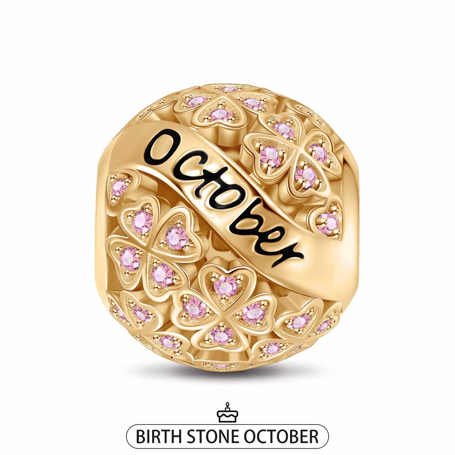 October Birthstone Tarnish-resistant Silver Charms With Enamel In 14K Gold Plated