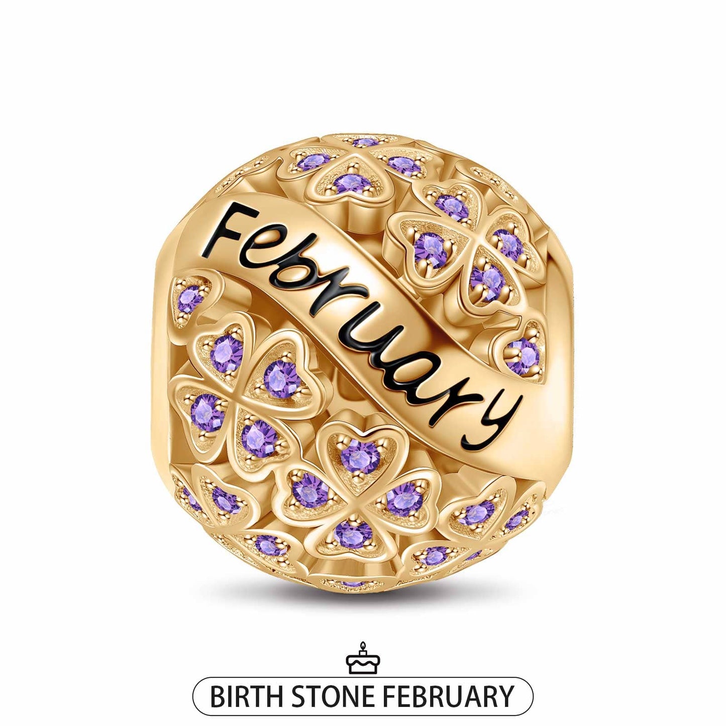 February Birthstone Tarnish-resistant Silver Charms With Enamel In 14K Gold Plated