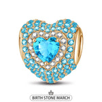 March Love Heart Birthstone Tarnish-resistant Silver Charms With Enamel In 14K Gold Plated