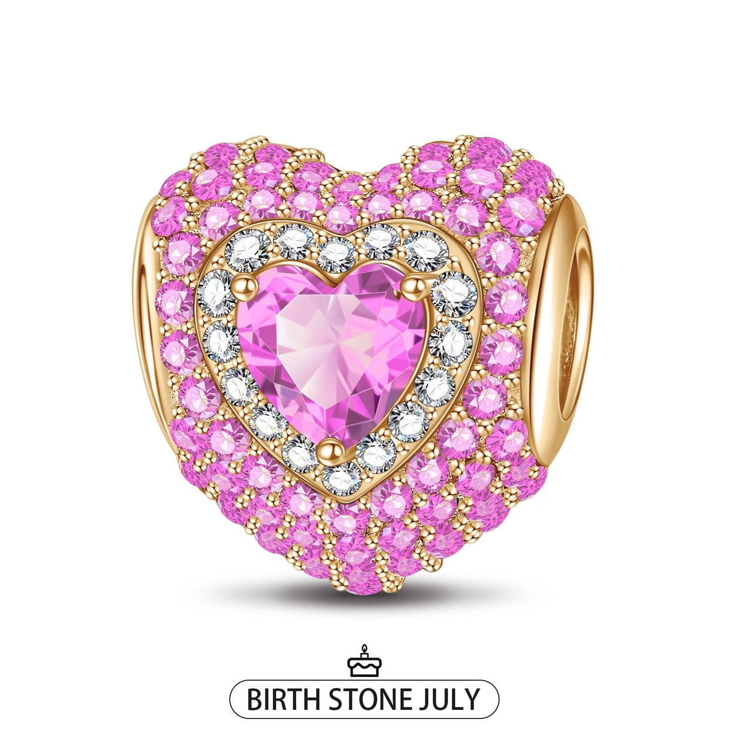 July Love Heart Birthstone Tarnish-resistant Silver Charms With Enamel In 14K Gold Plated