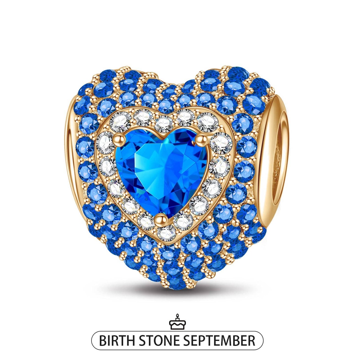 September Love Heart Birthstone Tarnish-resistant Silver Charms With Enamel In 14K Gold Plated