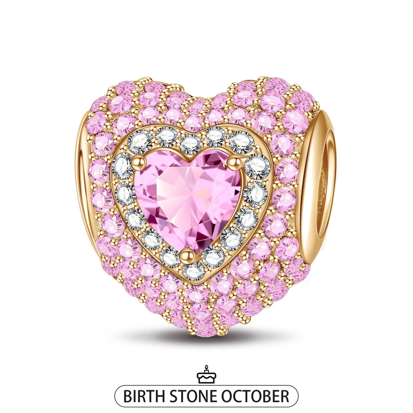 October Love Heart Birthstone Tarnish-resistant Silver Charms With Enamel In 14K Gold Plated