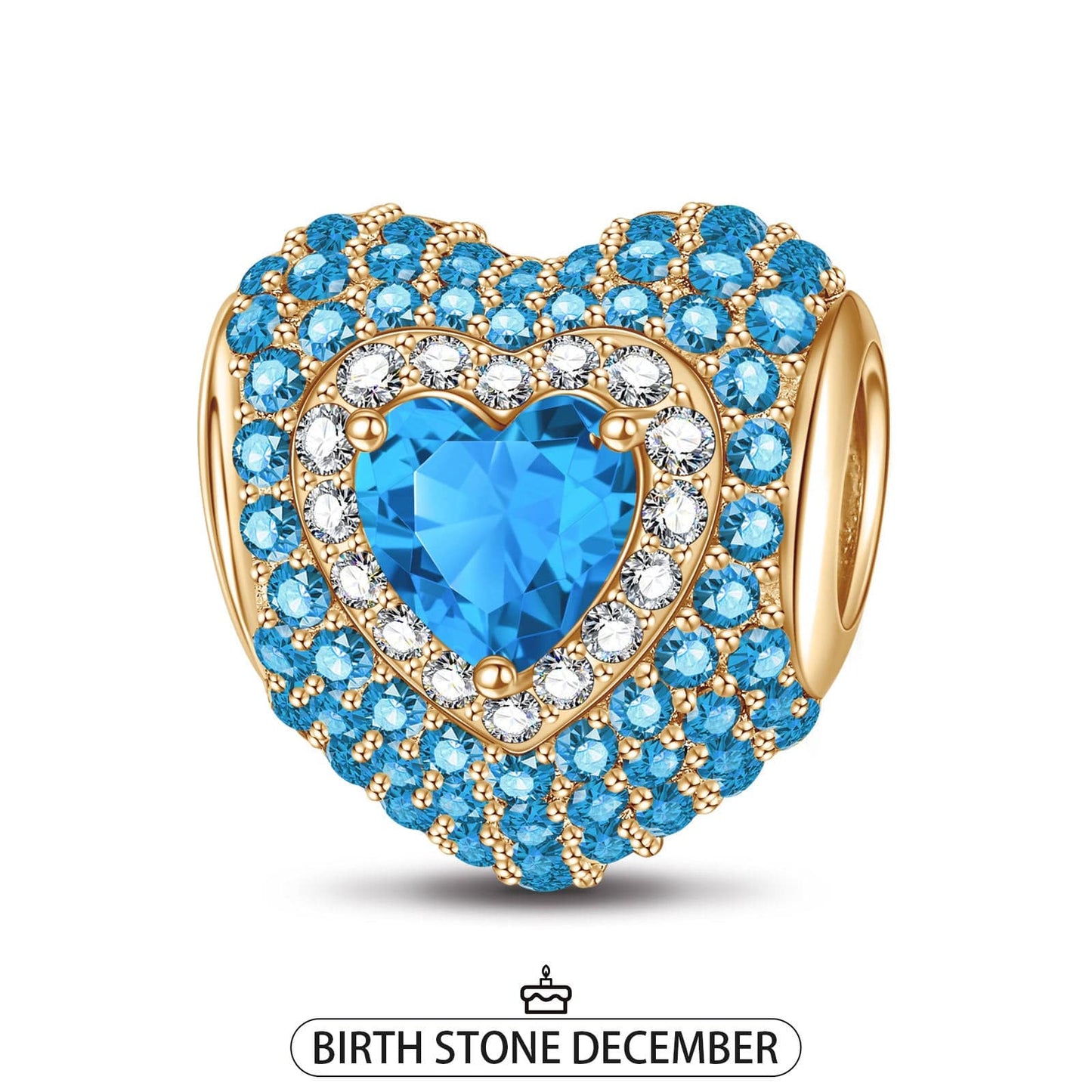 December Love Heart Birthstone Tarnish-resistant Silver Charms With Enamel In 14K Gold Plated