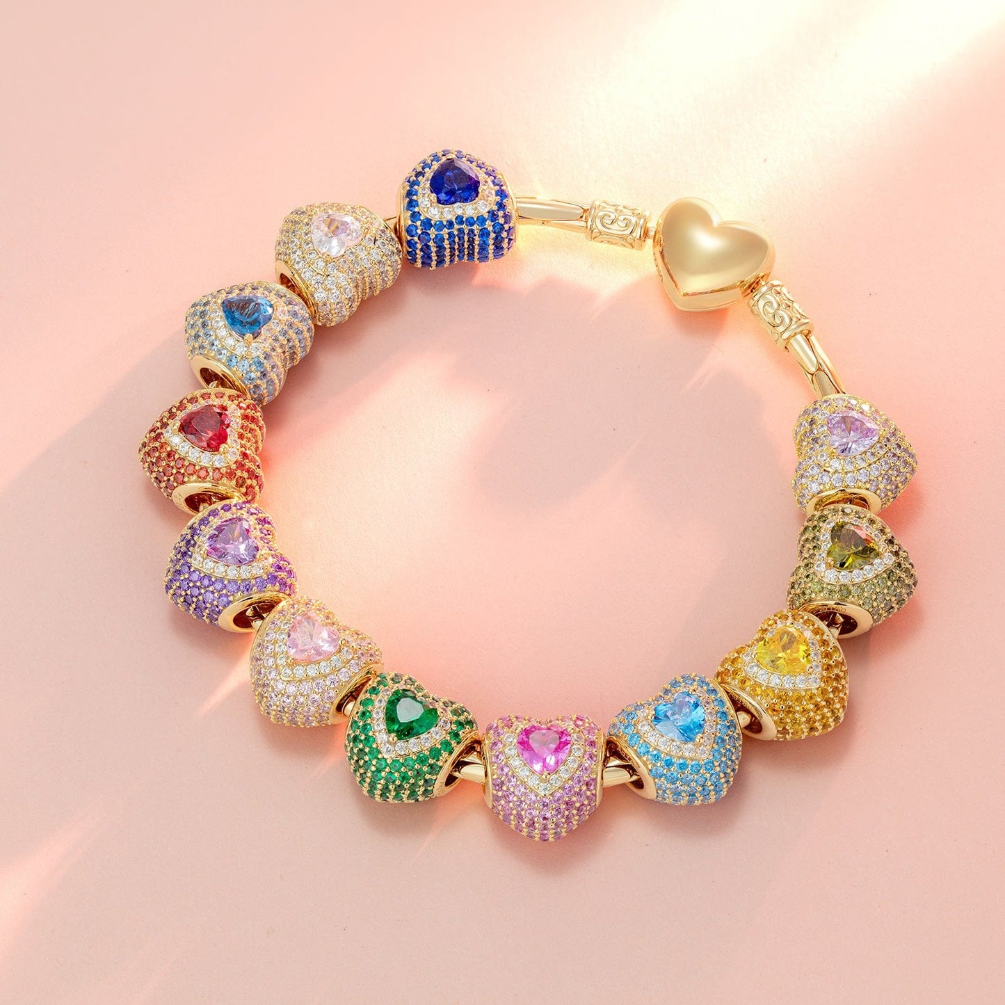 September Love Heart Birthstone Tarnish-resistant Silver Charms With Enamel In 14K Gold Plated