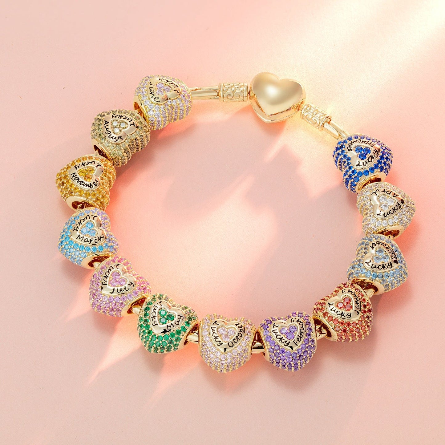 September Love Heart Birthstone Tarnish-resistant Silver Charms With Enamel In 14K Gold Plated