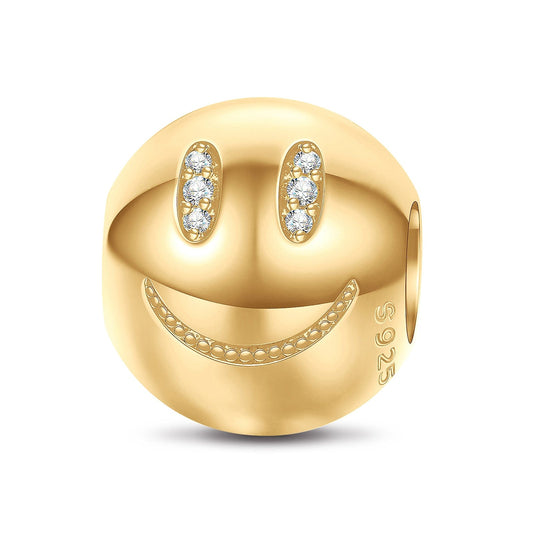 gon- Sterling Silver Slightly Smiling Emoji Charms In 14K Gold Plated