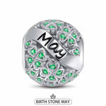 Sterling Silver Lucky Clover Birthstone May Charms With Enamel In White Gold Plated