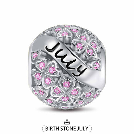 gona- Sterling Silver Lucky Clover Birthstone July Charms With Enamel In White Gold Plated