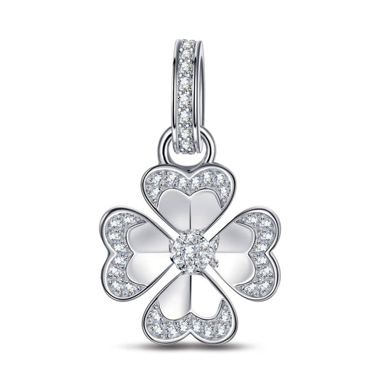 gon- Sterling Silver Lucky Clover Dangle Charms In White Gold Plated