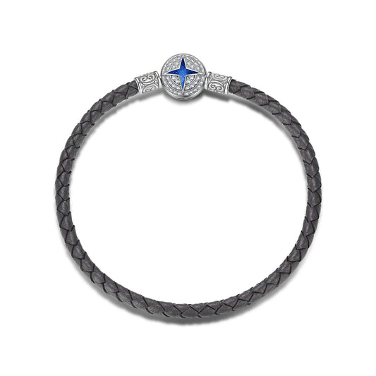 gona- Sterling Silver Universal Polaris Grey Leather Bracelet With Enamel In White Gold Plated