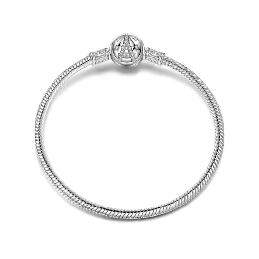 gona- Sterling Silver Eiffel Tower Snake Chain Bracelet In White Gold Plated