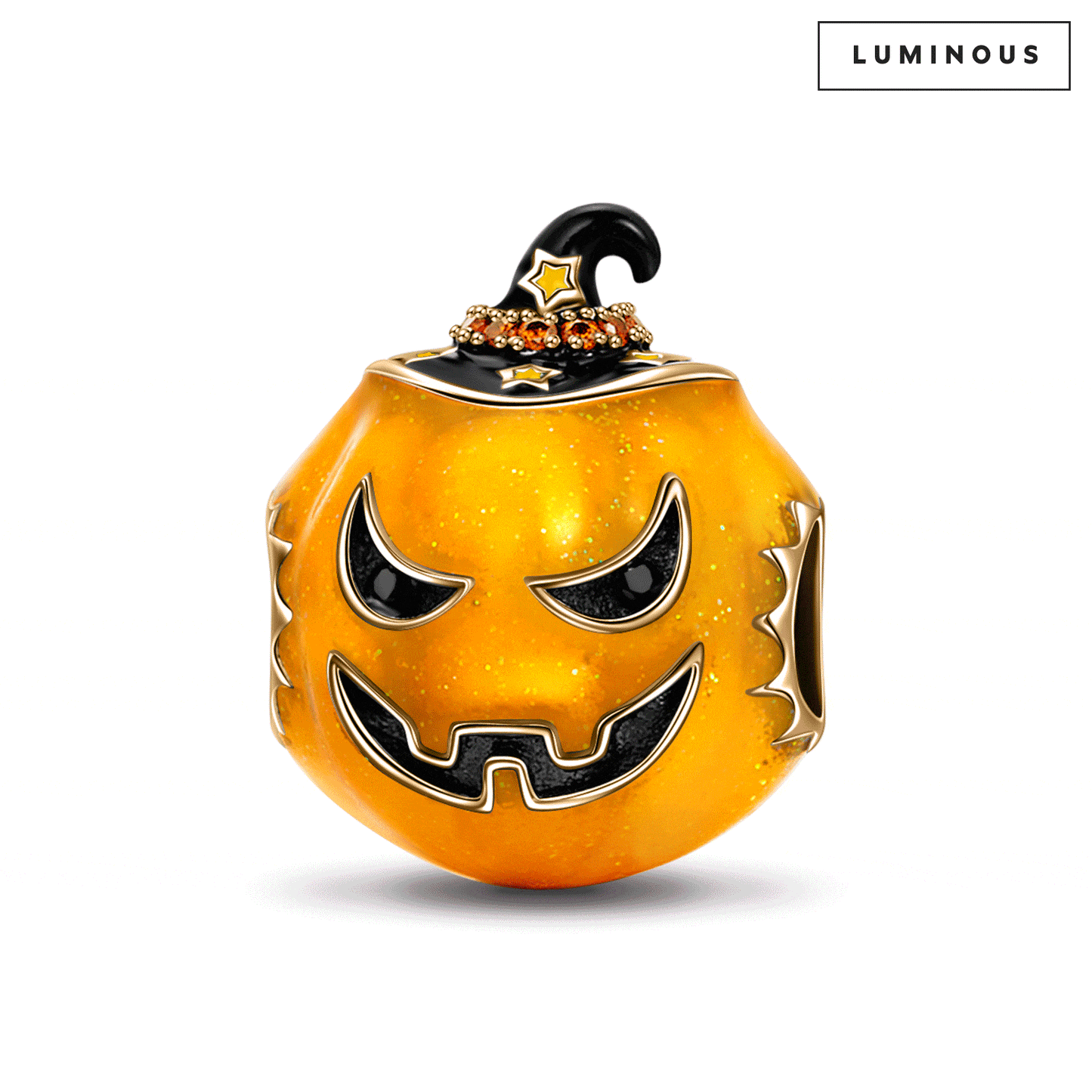 Luminous Orange Pumpkin Man Tarnish-resistant Silver Charms With Enamel In 14K Gold Plated