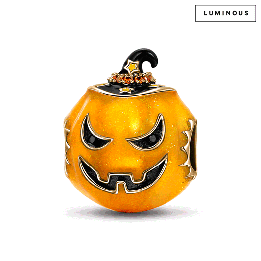 gona- Luminous Orange Pumpkin Man Tarnish-resistant Silver Charms With Enamel In 14K Gold Plated