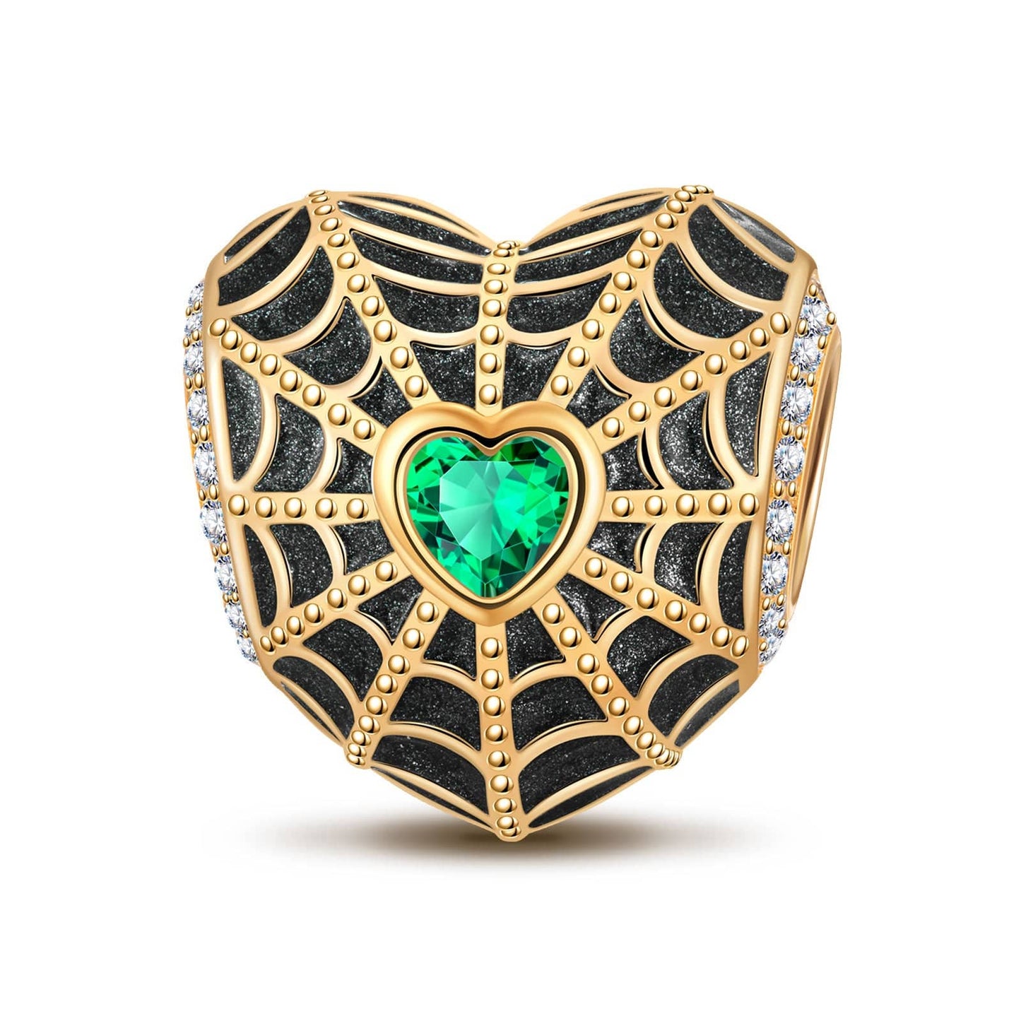 Green Spiderweb Tarnish-resistant Silver Charms With Enamel In 14K Gold Plated