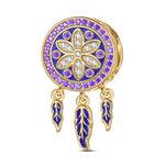 Purple Dreamcatcher Tarnish-resistant Silver Dangle Charms With Enamel In 14K Gold Plated