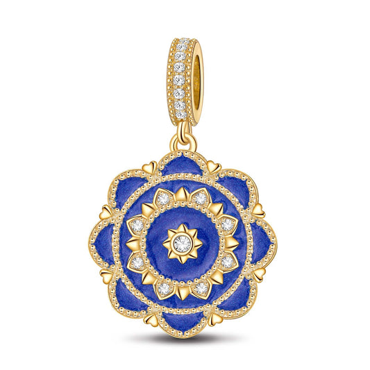 gon- Blue Rose Flowers Tarnish-resistant Silver Dangle Charms With Enamel In 14K Gold Plated