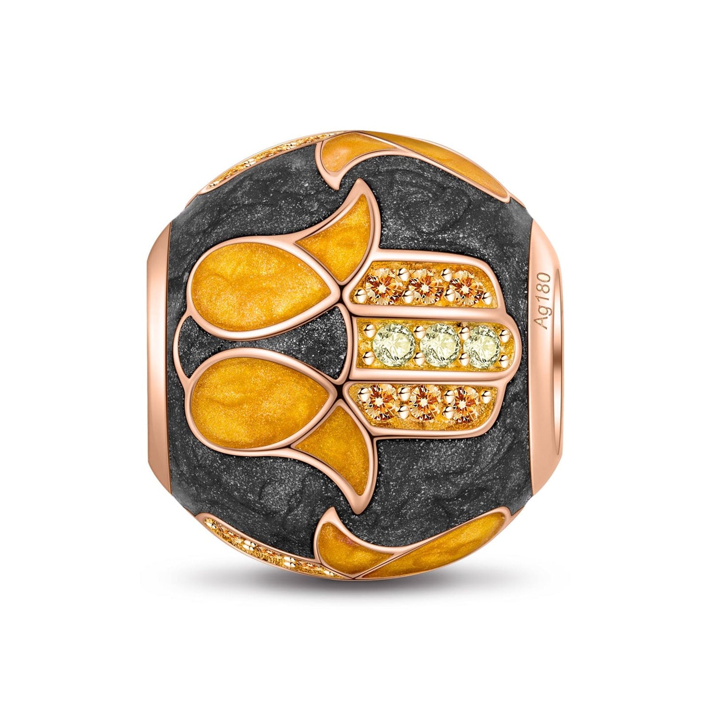 Hamasa Hand Tarnish-resistant Silver Charms With Enamel In Rose Gold Plated