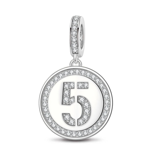 gona- Number Five Tarnish-resistant Silver Dangle Charms In White Gold Plated