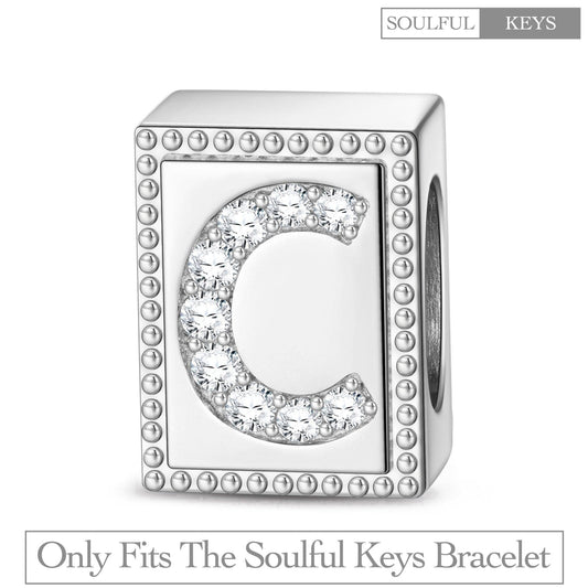 gona- Letter C Tarnish-resistant Silver Rectangular Charms In White Gold Plated