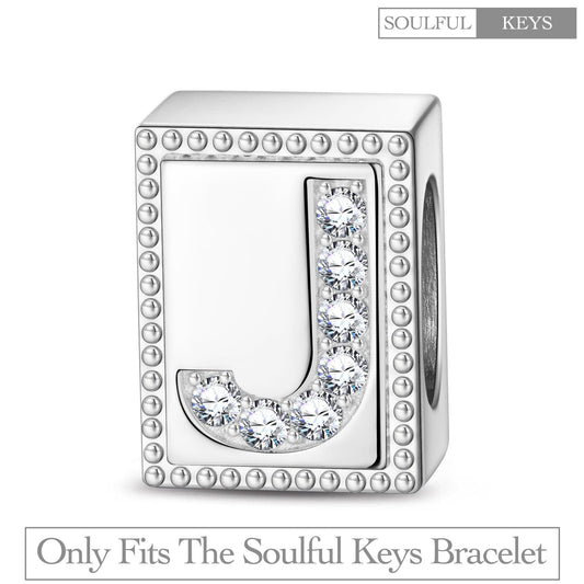 gona- Letter J Tarnish-resistant Silver Rectangular Charms In White Gold Plated