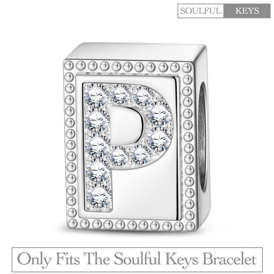 gona- Letter P Tarnish-resistant Silver Rectangular Charms In White Gold Plated