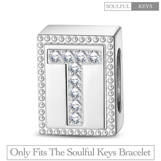 gona- Letter T Tarnish-resistant Silver Rectangular Charms In White Gold Plated