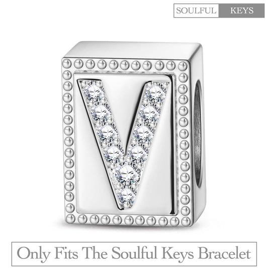 gona- Letter V Tarnish-resistant Silver Rectangular Charms In White Gold Plated