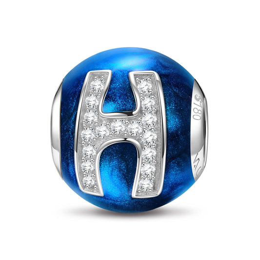gon- Letter H Tarnish-resistant Silver Charms With Enamel In White Gold Plated