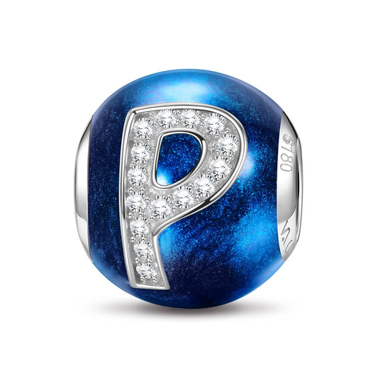 gon- Letter P Tarnish-resistant Silver Charms With Enamel In White Gold Plated