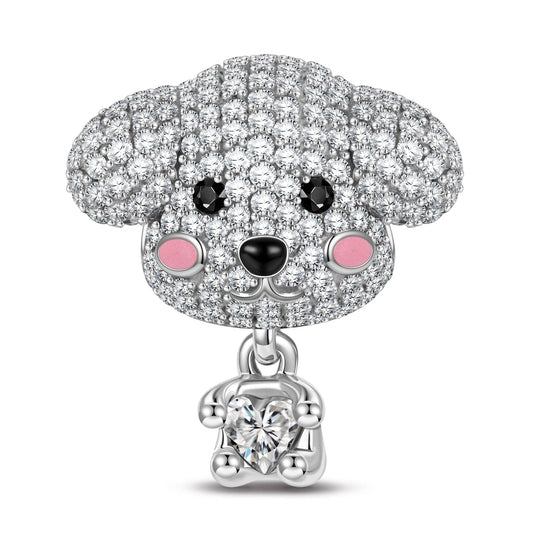 gona- Teddy Baby Tarnish-resistant Silver Animal Dangle Charms With Enamel In White Gold Plated - Heartful Hugs Collection