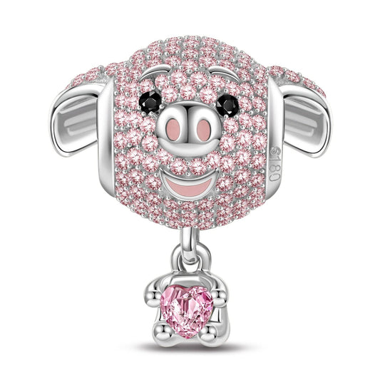 gon- Love Hug Piggy Tarnish-resistant Silver Animal Charms With Enamel In White Gold Plated - Heartful Hugs Collection