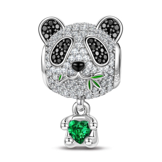 gona- Love Hug Panda Tarnish-resistant Silver Animal Dangle Charms With Enamel In White Gold Plated - Heartful Hugs Collection