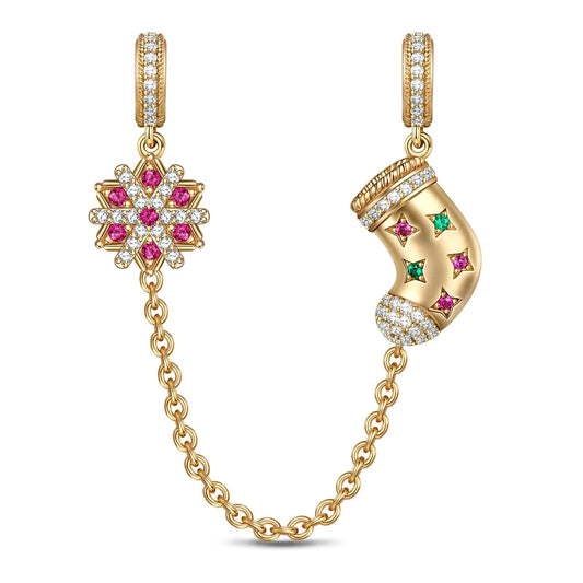 gona- Snowflake Christmas Stocking Tarnish-resistant Silver Dangle Charms In 14K Gold Plated