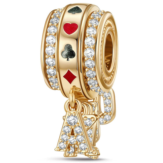 gona- The Ace's Luck Tarnish-resistant Silver Dangle Charms With Enamel In 14K Gold Plated