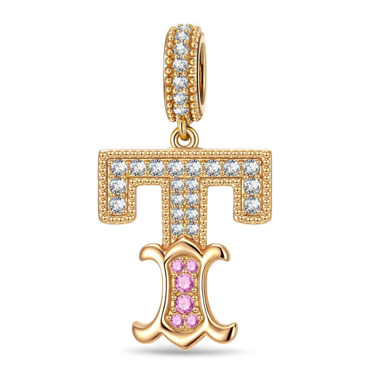 gona- Letter T Tarnish-resistant Silver Dangle Charms In 14K Gold Plated
