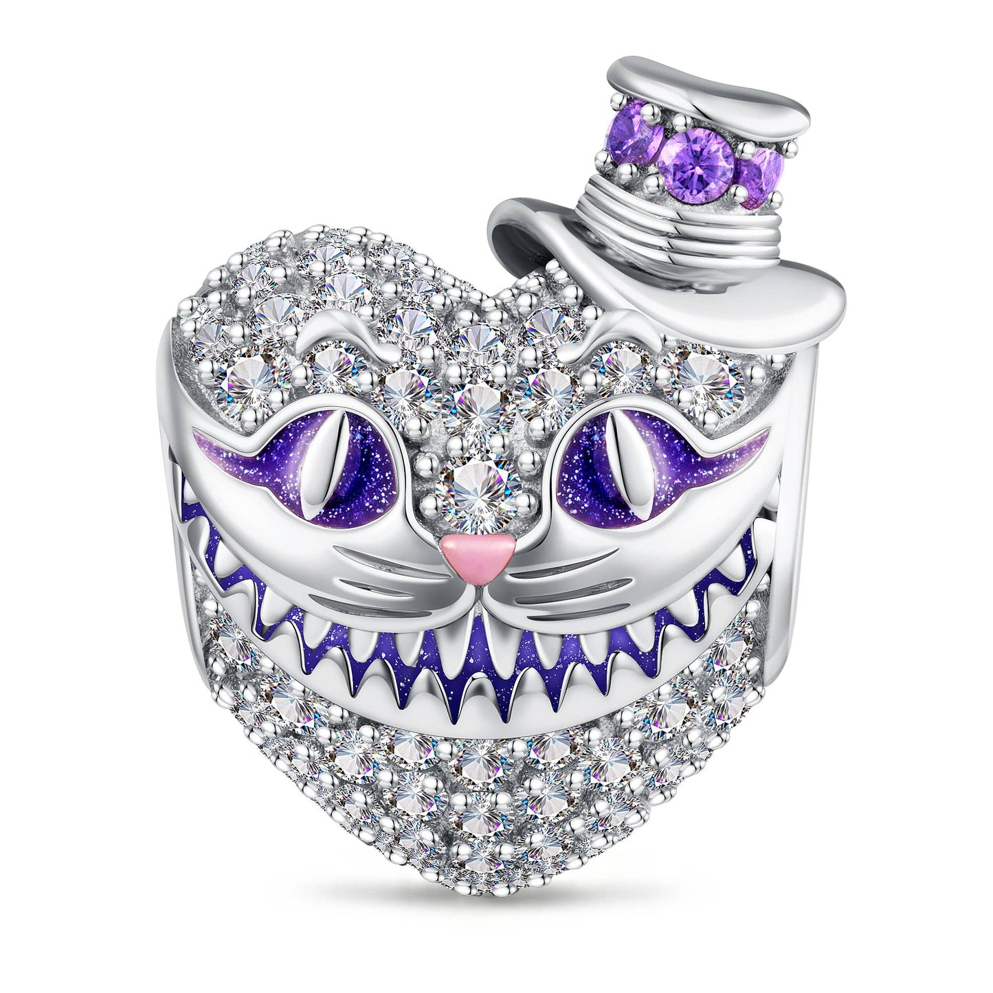 Alice in Wonderland Cheshire Cat Tarnish-Resistant Silver Charm In White Gold Plated