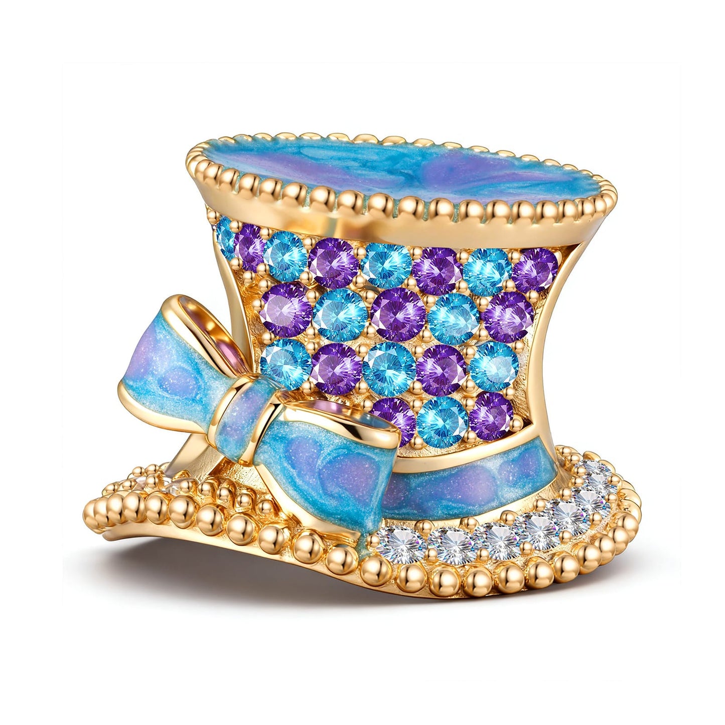 Mad Hatter Tophat Tarnish-Resistant Silver Charm In 14K Gold Plated