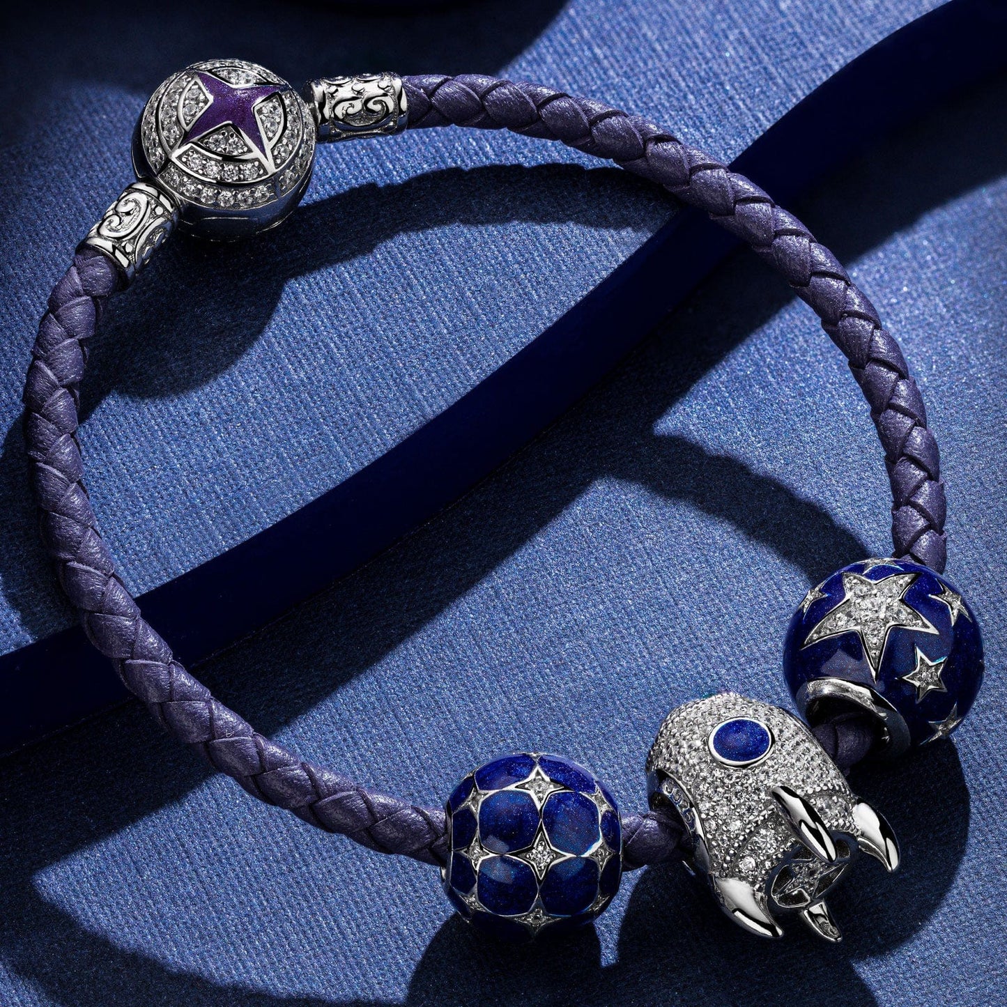 Sterling Silver Shining Stars Charms With Enamel In White Gold Plated