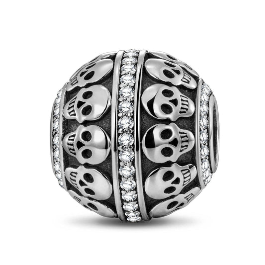 gon- Sterling Silver Halloween Skulls Charms With Enamel In Blackened 925 Sterling Silver
