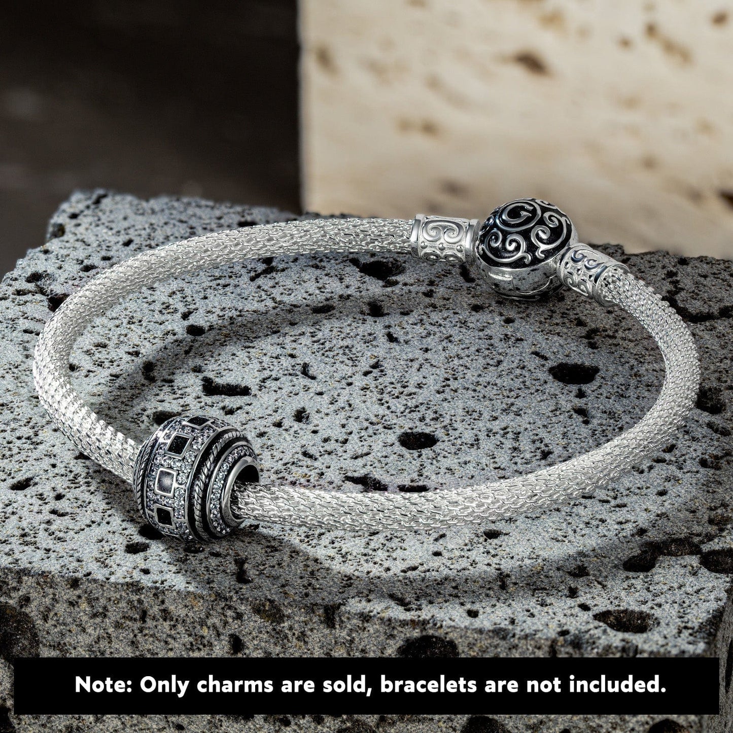 Sterling Silver XL Size Wasteland Charms With Enamel In Blackened 925 Sterling Silver Plated For Men