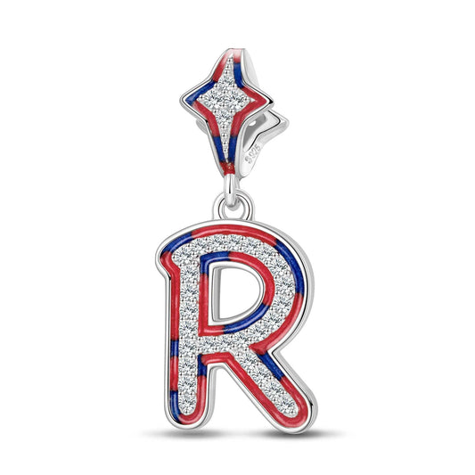 gona- Sterling Silver I Love Paris - Letter R Dangle Charms With Enamel In White Gold Plated