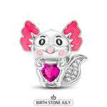 Sterling Silver Lovely Axolotl Birthstone Charms With Enamel In White Gold Plated - Heartful Hugs Collection