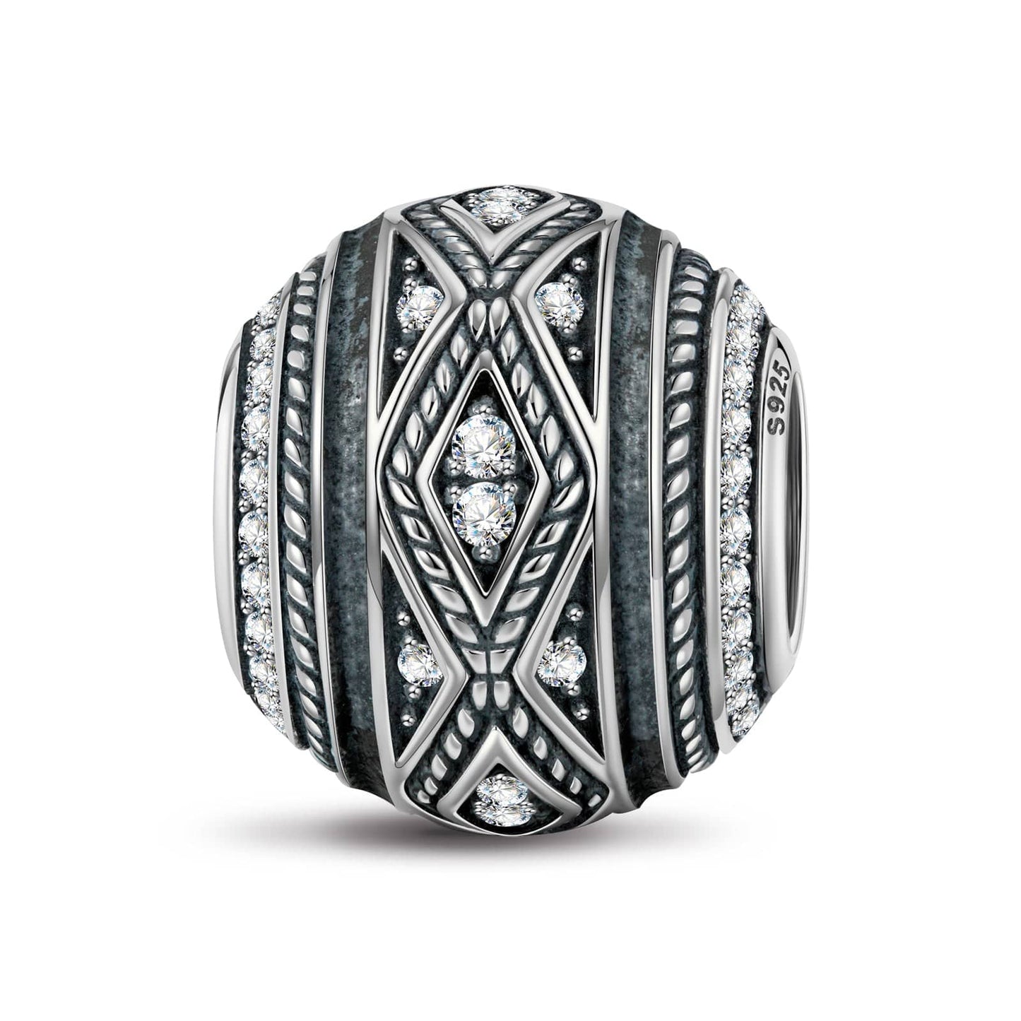 Sterling Silver XL Size Infinite Charms With Enamel In Blackened 925 Sterling Silver Plated For Men