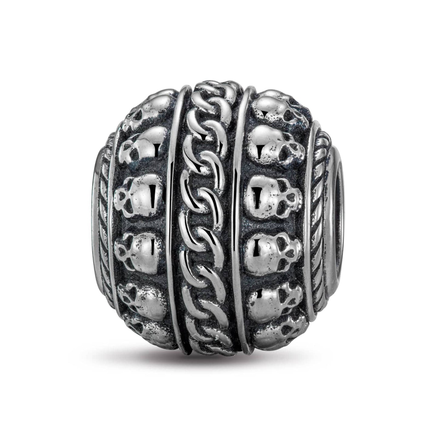 Sterling Silver Skulls and Chain XL Size Charms In Blackened 925 Sterling silver