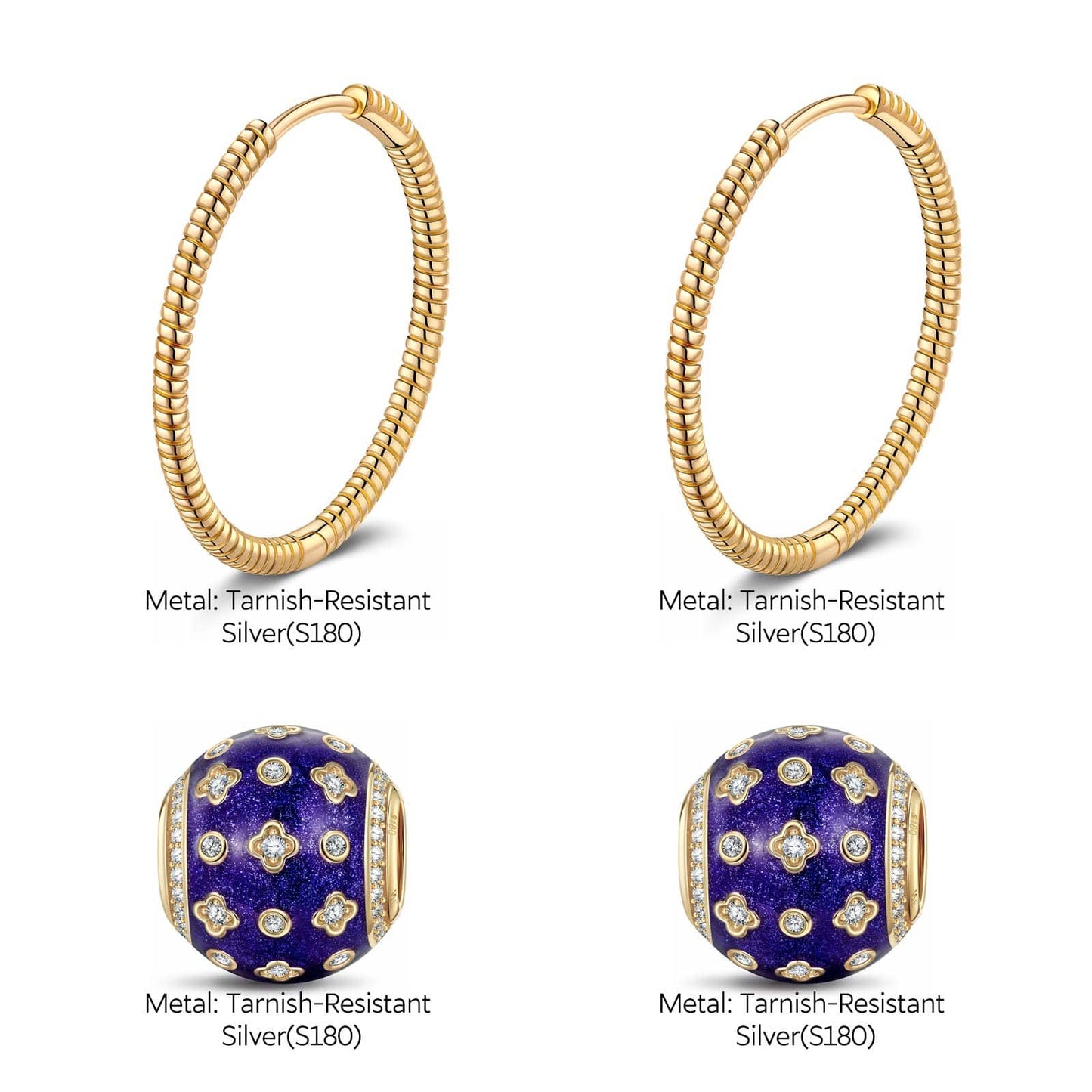 Purple Clover Tarnish-resistant Silver Charms Earrings Set with Sterling Silver Ear Post With Enamel In 14K Gold Plated