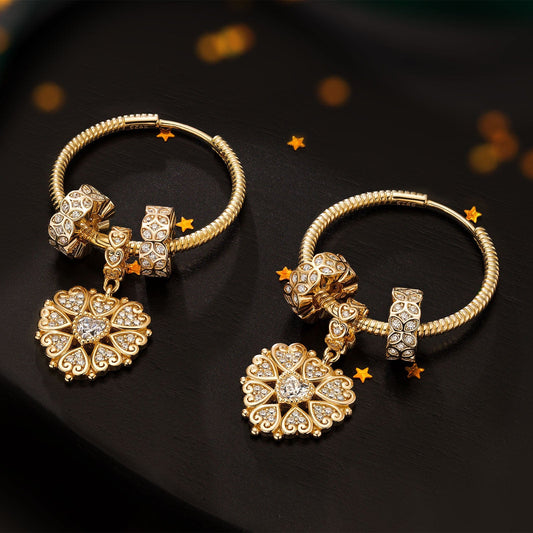 gona- Clover's Gentle Glow Tarnish-resistant Silver Charms Earrings Set With Classic Hoop Earrings with Sterling Silver Ear Post In 14K Gold Plated